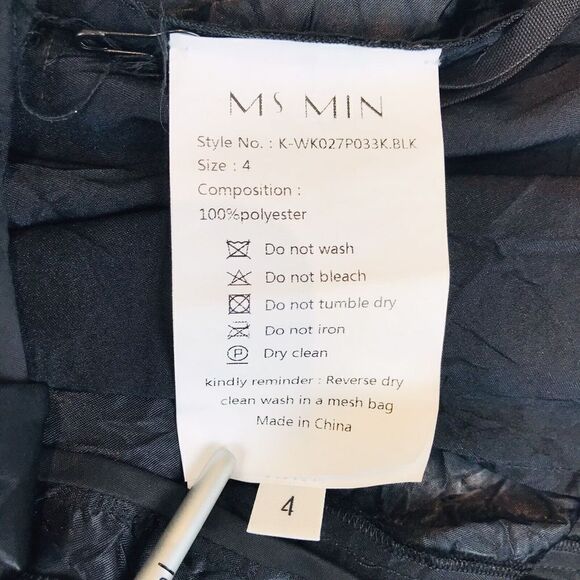 Ms MIN Pleated Palazzo Pants Size 4 Black Crinkled Cropped Wide Contrasting - Picture 15 of 15